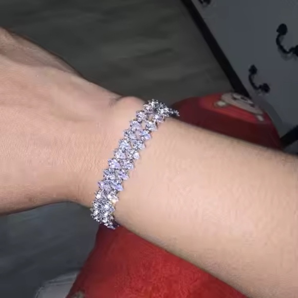 Tennis Marquis Silver Diamond Zirconia 18 sm Bracelet - Picture 11 of 17